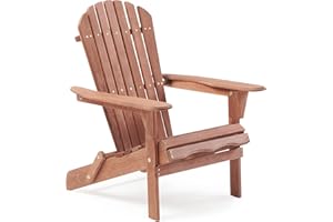 WOOD-NATRL Outdoor Wooden Folding Adirondack Chair with Pre-Assembled BackRest, Patio Chair for Garden Lawn Backyard Deck Pool Beach Firepit