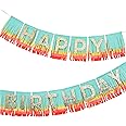 Meri Meri Rainbow Fringe Happy Birthday Banner - 8' Party Garland with Excess Cord