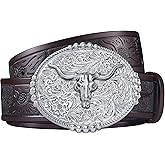 FIORETTO Western Cowboy Belts for Men Women Cowgirl Leather Belt Big Buckle Bull Belt for Jeans