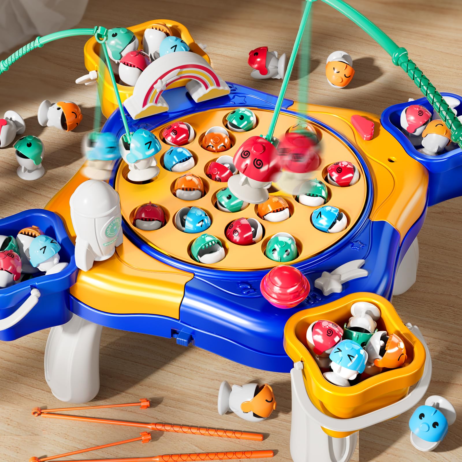 Photo 1 of JUKUDAHU Magnet Fishing Game for Kids Toddlers Aged 3 4 5 6 7 8 - Fishing Toys with 48 Fishes Toys, 8 Poles, Rotating Board Game with On-Off Music, Educational Birthday Gifts for Boys Girls 1-3(Blue)