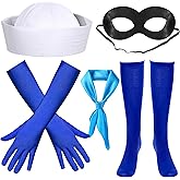 Parma77 5 Pcs Halloween Sailor Costume Include Sailor Hat Scarf Gloves Socks and Mask for Men Women Character Cosplay