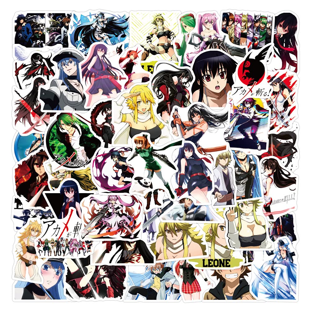 Akame ga Kill! Sticker Pack 50pcs, Vinyl Sticker for Water Bottles Laptop Skateboard Notebook, Gift for Adults Kids Teens — image 1