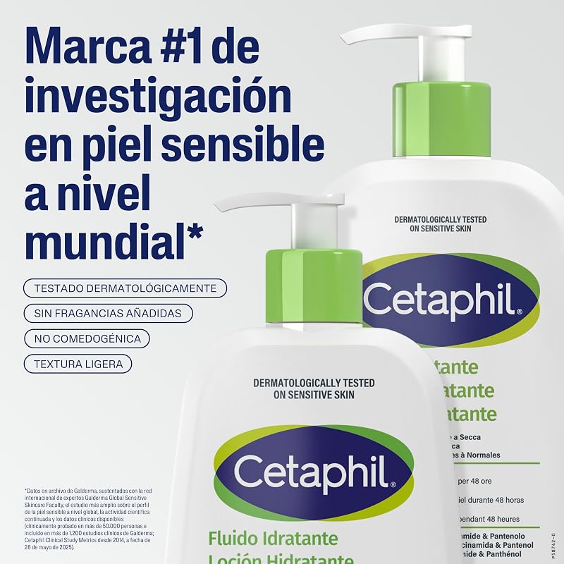 Loción Hidratante para Piel Sensible, Normal a Seca,Hidrata durante 48H, Fórmula ligera con Niacinamida, Pantenol y Glicerina, No Comodogénico, para Rostro y Cuerpo, 237ml