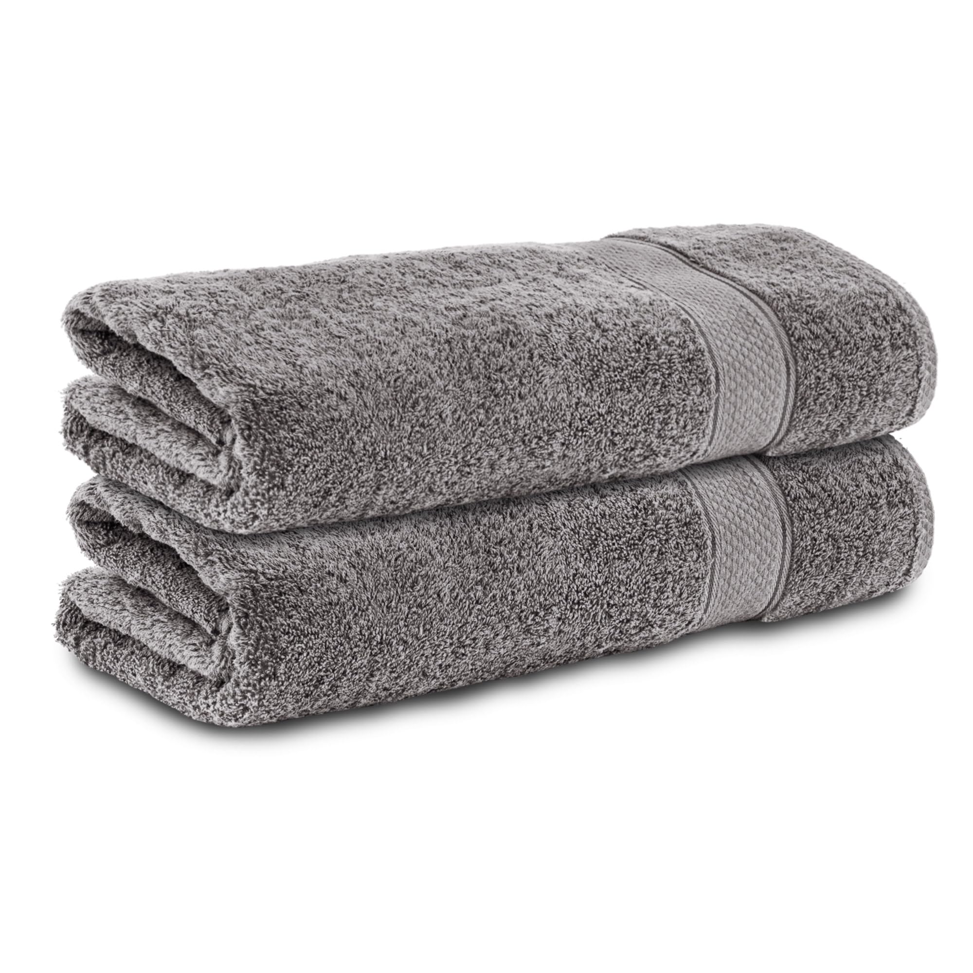 Komfortec Set of 2 Bath Towels 70 x 140 cm Size Double Pack 100% Cotton Terry Towelling Soft Absorbent Anthracite