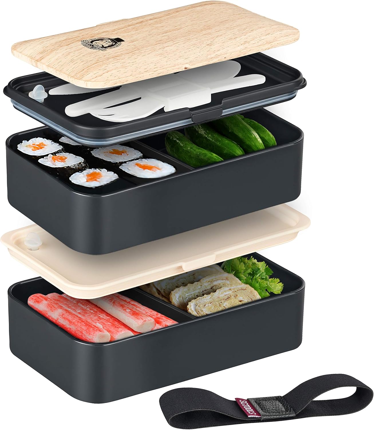 Smart Gorilla Tools Bento Boite A Repas Pain Sandwich A 2 Compartiments Avec Couverts Passe Au Micro Ondes Bois Amazon Fr Cuisine Maison