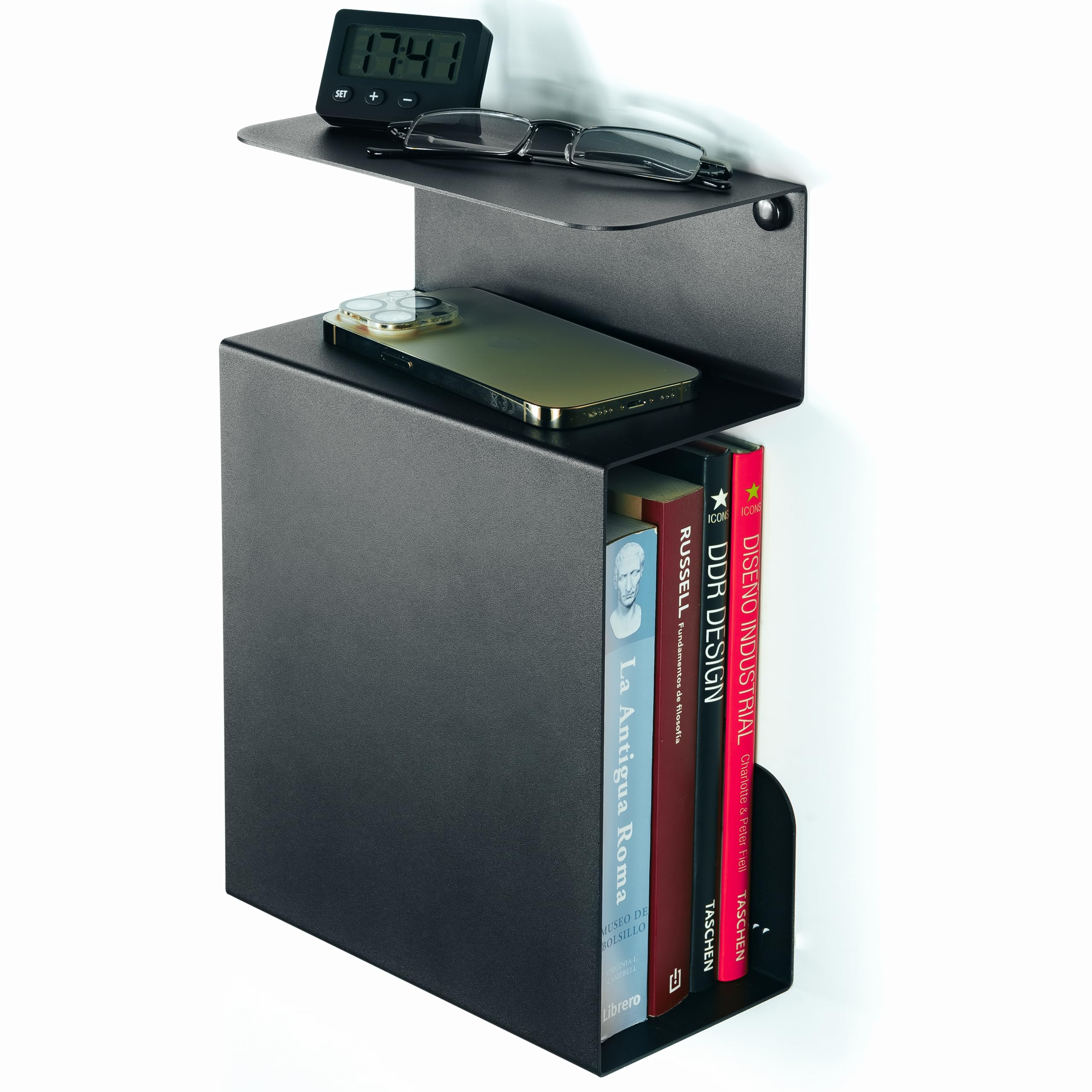 etterr Bedside Cabinet | Steel Bed Side Table | Black Floating Narrow Table | Made in Europe