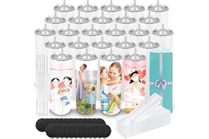 D·S 25 Pack Sublimation Tumblers Bulk 20 oz Skinny Straight Flat Bottom Blank Tumbler Cups with Individual Gift Boxed for Heat Transfer DIY Craft