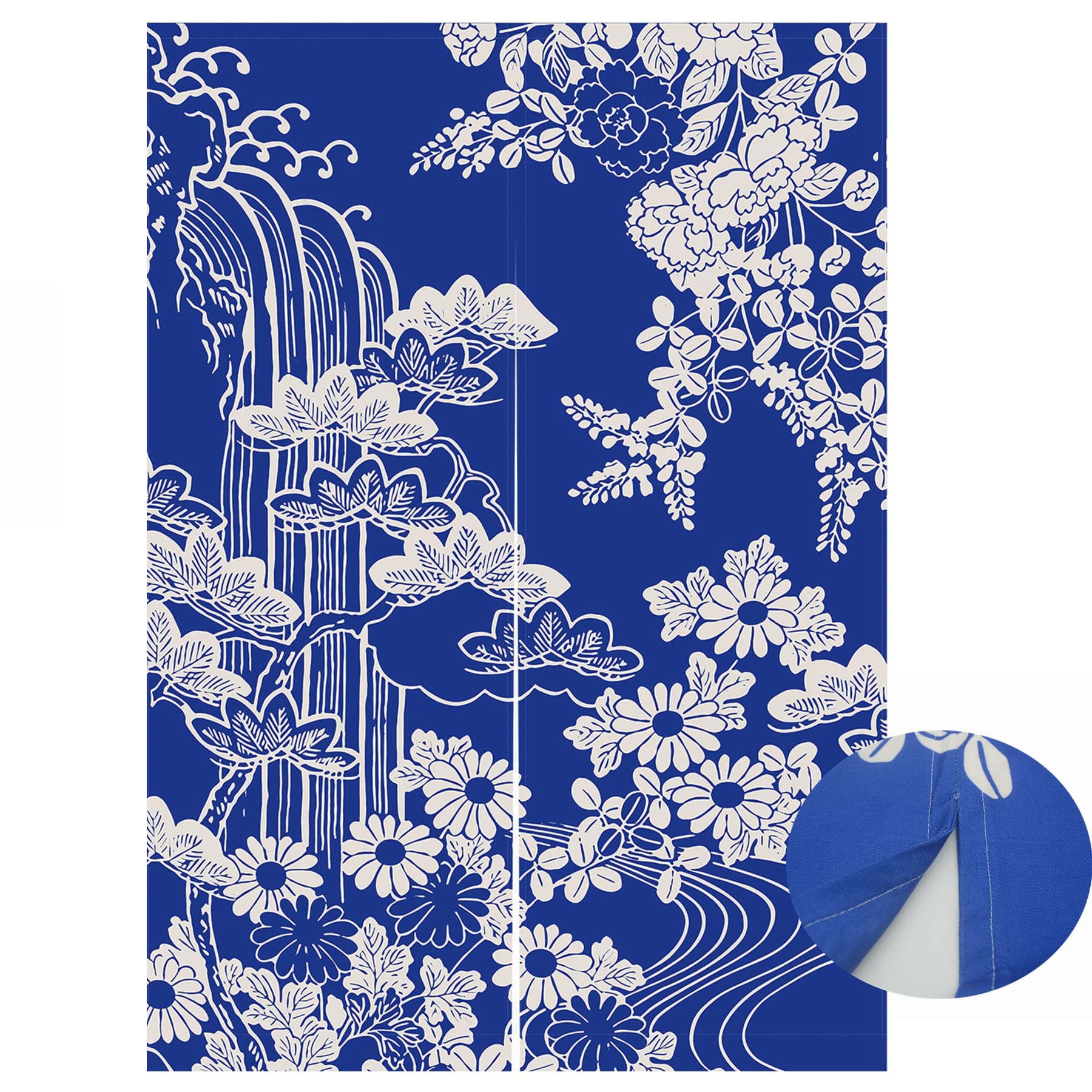 LIGICKY Japanese Style Noren Doorway Curtains Thick Long Type Printed Door Hanging Tapestries for Home Decoration 33.5 x 47.2 inch, Blue (Chrysanthemum)(Double Sided Printing)