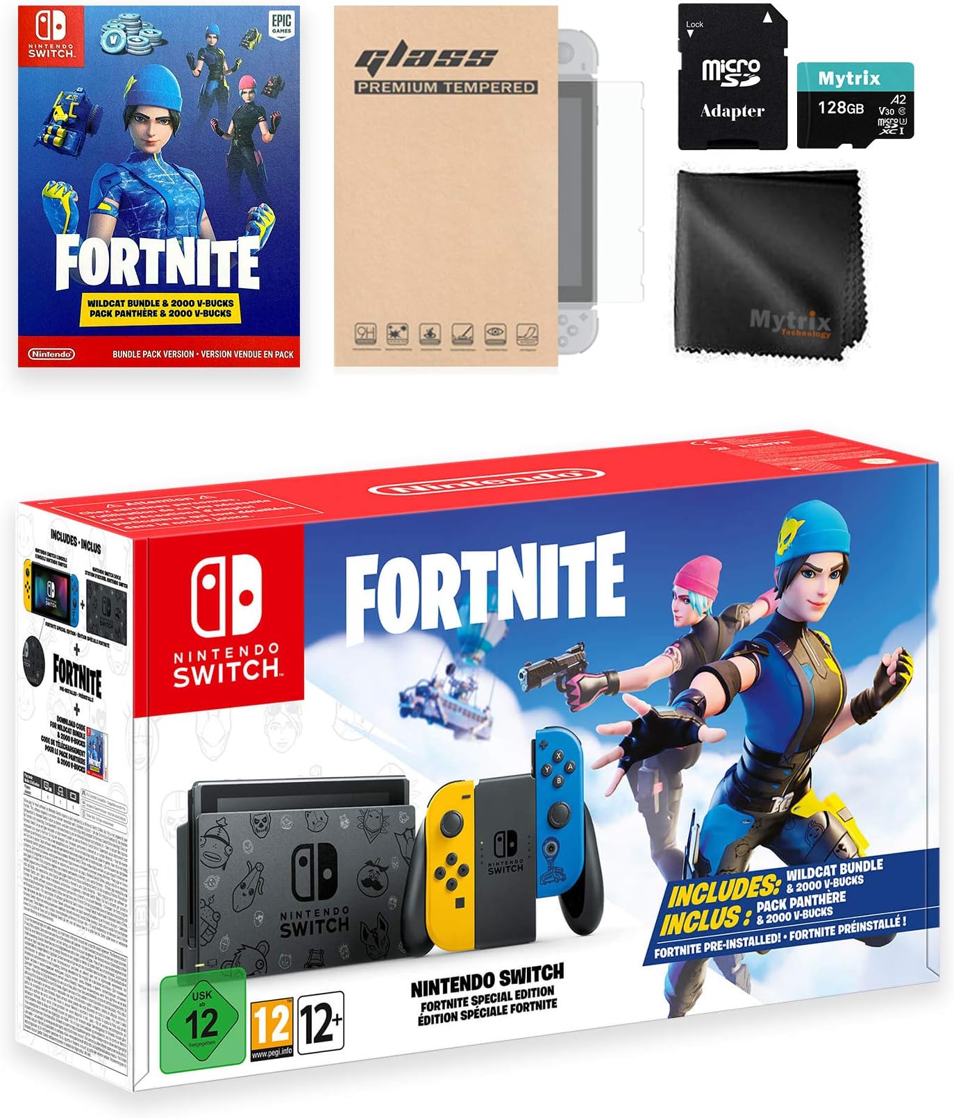 Switch Battle Royale FN Wildcat Edition - Pre-Installed Game, Epic Outfits and 2000 V-Bucks Included, with Mytrix Switch Accessories Kit