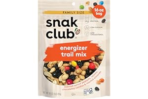 Snak Club Energizer Trail Mix with Roasted Salted Peanuts, Raisins, Chocolatey Candies, Roasted Almonds, Gluten-Free and Kosher Snack, 16 oz Resealable Bag