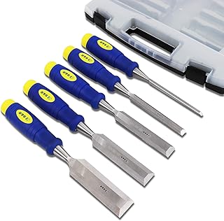 S&R Stechbeitel Set 5 Stück: 6, 12, 20, 25, 32mm, Mehrkomponenten-Hüllen, Professional, im transparenten Koffer