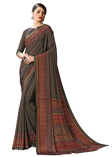 Womens Crepe Silk Printed Saree With Blouse