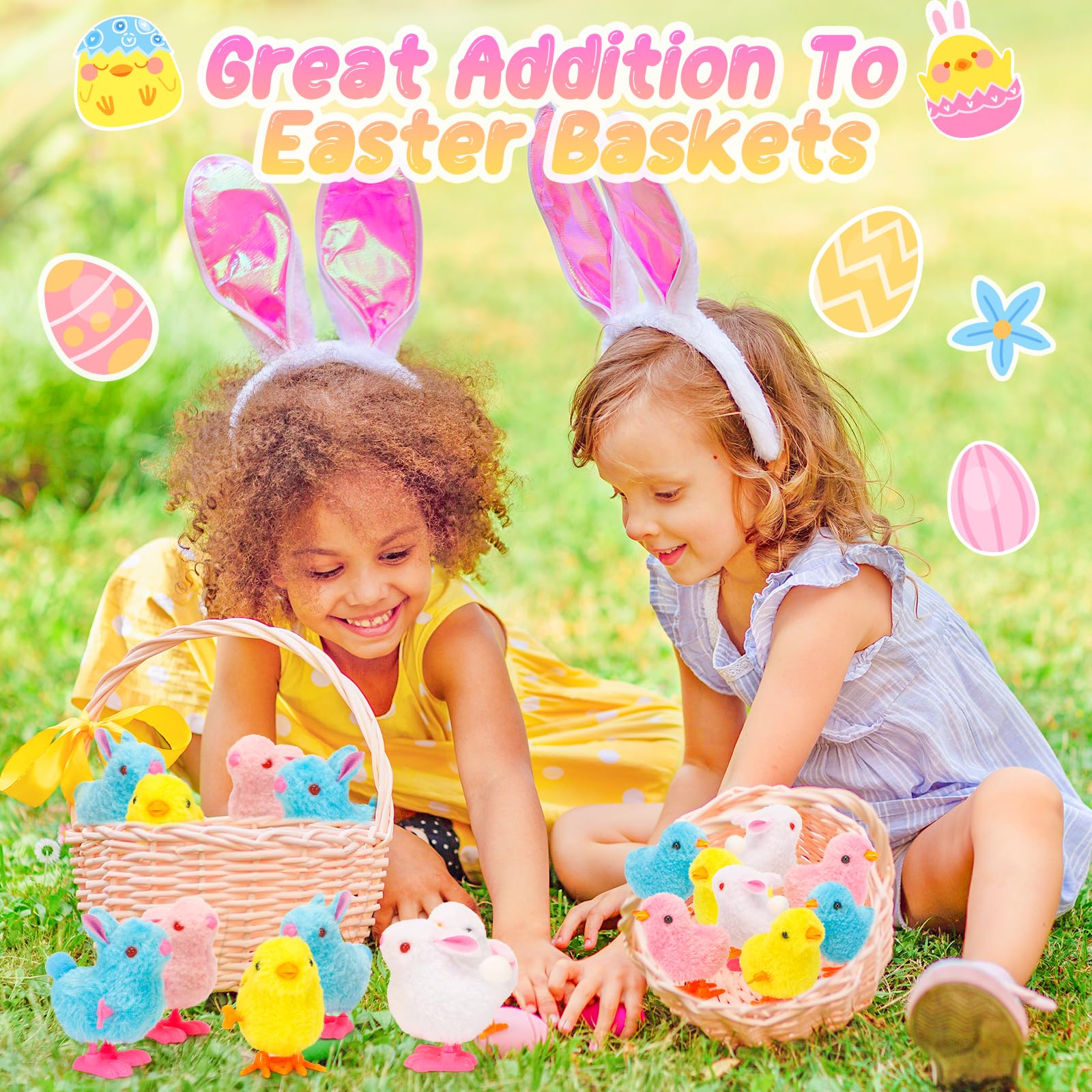 Tagitary Bunny and Jumping Chick Wind Up Toys Easter Plush Rabbit and Chicken Toy for Kids Toddlers Easter Egg Hunt Basket Party Favor Stocking Stuffers Classroom Prizes Christmas Birthday Gift