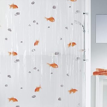 Spirella Anti Schimmel Duschvorhang Goldfisch Anti Bakteriell Waschbar Wasserdicht Vinyl 180x200cm Weiss Amazon De Kuche Haushalt