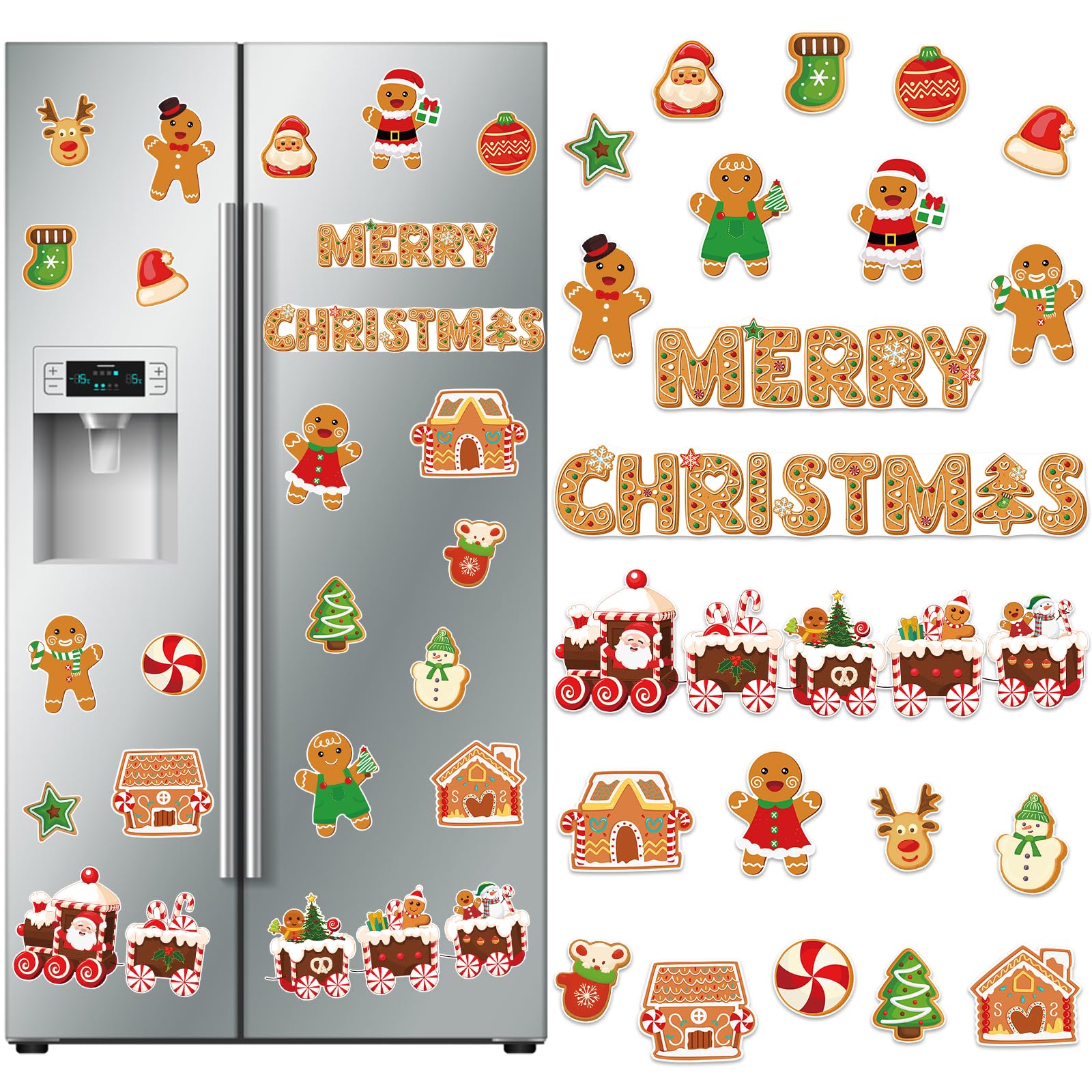Photo 1 of 25Pcs Christmas Refrigerator Magnets, Santa Christmas Tree Gingerbread Magnets Xmas Decorative Fridge Door Magnetic Stickers for Winter Xmas Holiday Locker Cabinets Fridge Home Decor
