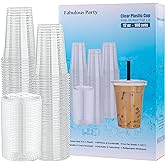 Fabulous Party [100 Sets 12 Oz Plastic Cups with Lids, PET Crystal Clear Cups with Slotted Flat Lids, Popular Iced Coffee Cups with lid – Never Break & Keep Clean, 12oz Disposable Cup with Cover