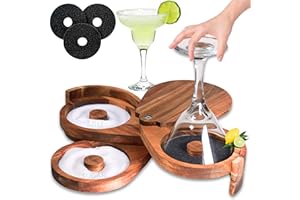 Margarita Salt Rimmer Set for Cocktails | 3 Tier Acacia Wood Glass Rimmer for Salt/Sugar/Lime Seasoning for Bloody Mary, Tequ