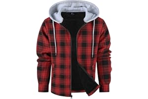 ZITY Men's Flannel Fleece Hoodie Plaid Sherpa Lined Jackets Zip Up With Pocket