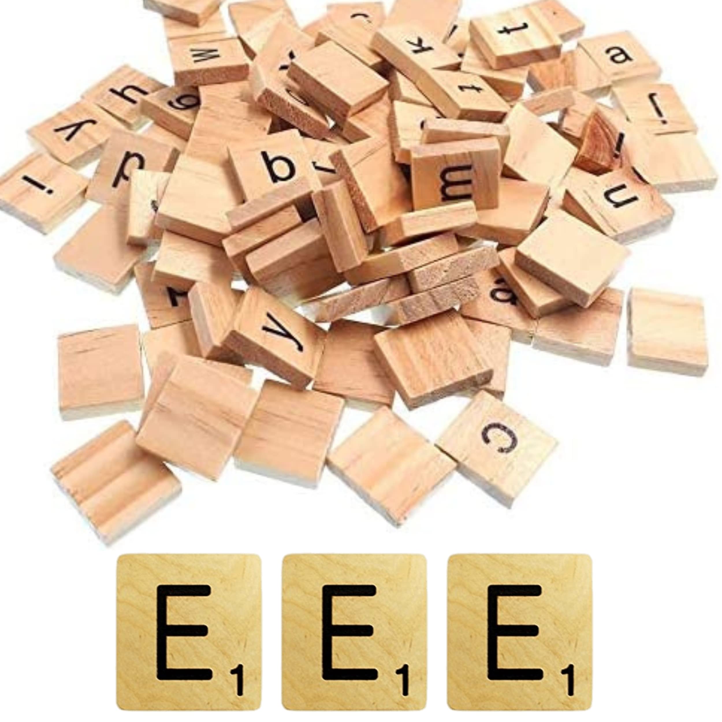 Glamified Pack of 100 - E Scrabble Tiles - Same Letters Bags -WOODEN SCRABBLE TILES BLACK LETTERS NUMBERS FOR CRAFTS WOOD ALPHABETS (Letter E, Pack of 100 Tiles)