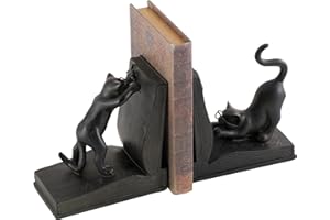 Deco 79 Polystone Cat Reading Bookends, Set of 2 7"H, 6"W, Black