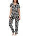 bebe Womens 2 Piece Short Sleeve Button Down Shirt and Long Pants Bridesmaid Pajamas Set Black Large