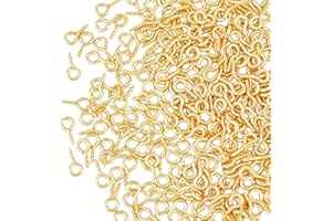 HOBBIESAY 300Pcs 304 Stainless Steel Screw Eye Pin Peg 8x4mm Golden Eye Screws Eye pins Hooks for Half Drilled Beads Eye Screws for Bracelet Keychain Earring Crafts Making Hole: 2mm, Pin: 1.4mm