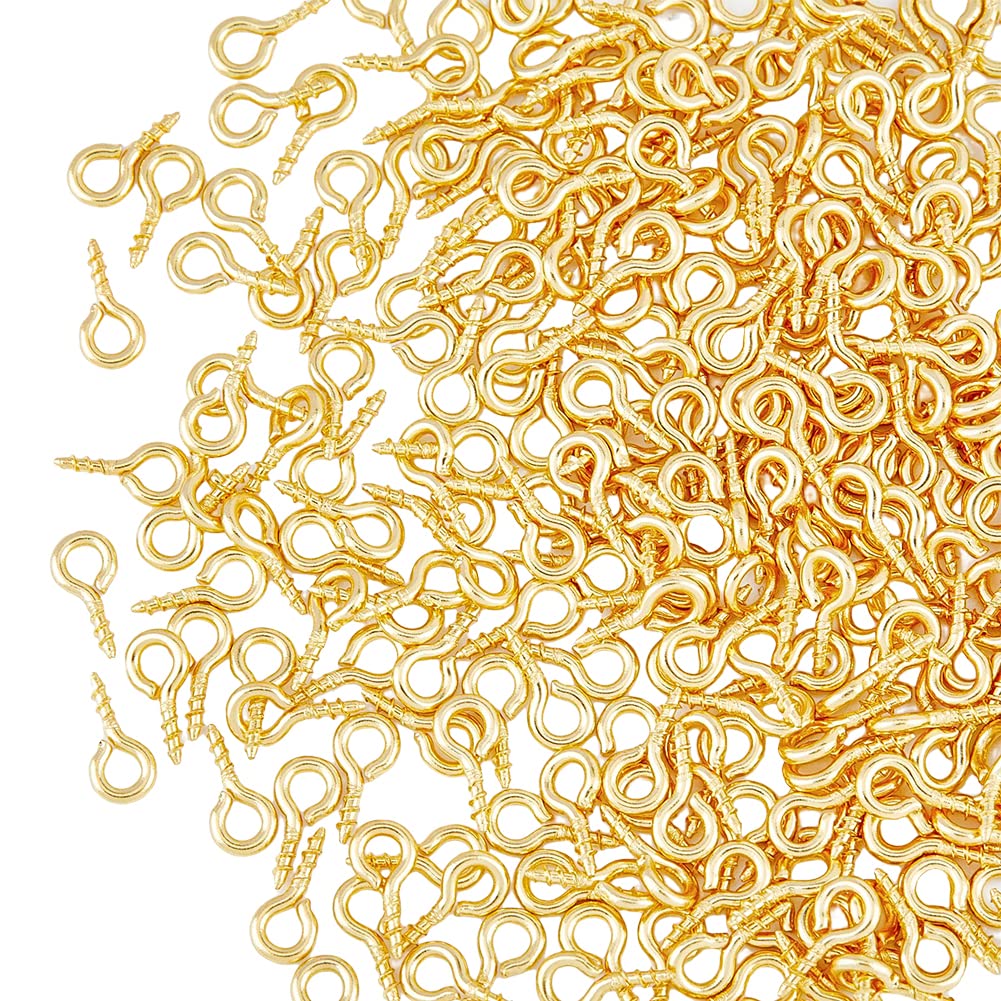 HOBBIESAY 300Pcs 8x4mm 304 Stainless Steel Eyes Screw Eye Pin Peg Bails Golden Eye Screws for Half Drilled Beads Eye Screws for Bracelet Keychain Earring Crafts Making Hole 2mm, Pin 1.4mm