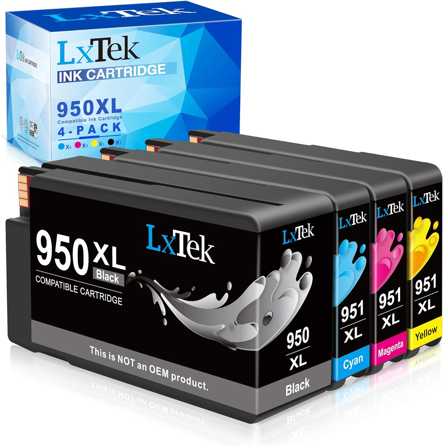LxTek Compatible Ink Cartridges Replacement for HP 950 951XL 950XL 951 to use with OfficeJet PRO 8600 8610 8620 8630 8100 8660 8625 8615 8640 271dw 276dw 251dw (1 Black, 1 Cyan, 1 Magenta, 1 Yellow)
