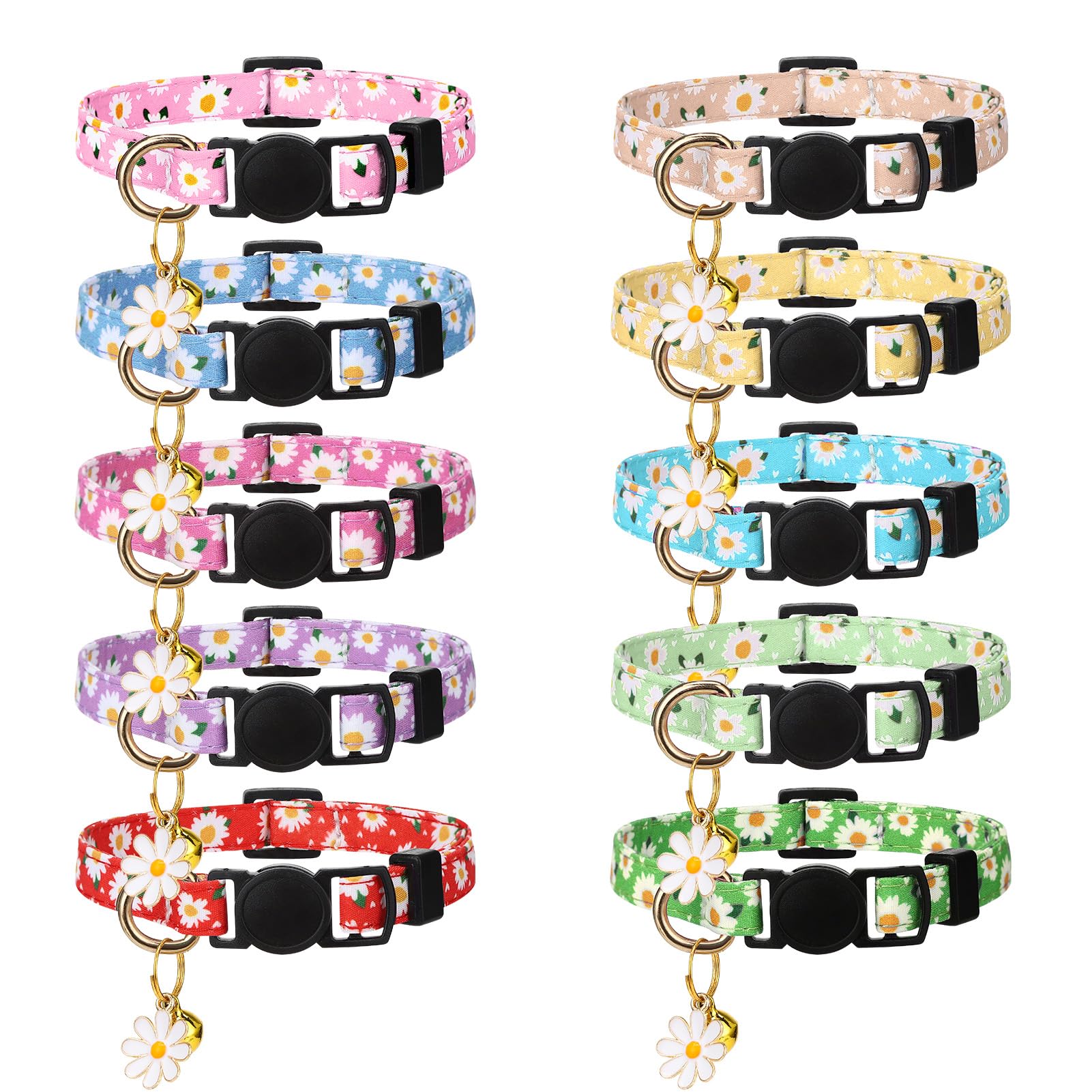 Photo 1 of 10 Pack Breakaway Cat Collars with Bells Flower Pendants Adjustable Floral Cat Collars Safety Kitten Collar with Bell for Girl Boy Cats