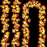 Timer&3 Pack Halloween Fall Decor 30Ft Fall Garland with Lights 60LED | Thanksgiving Decorations, Patented Enlarged Maple Leaves Garland Battery Operated Waterproof Fall Decorations for Home Indoor