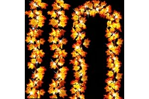 TURNMEON Timer&3 Pack-30Ft Fall Garland Thanksgiving Decorations for Home, 60LED Thanksgiving Lights Patented Realistic Maples Leaf Garland Battery Operated Waterproof Indoor Outdoor Christmas Halloween Decor