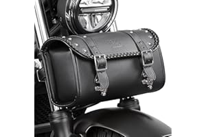 KEMIMOTO Motorcycle Fork Bag with Metal Quick-release Hook PU Leather Universal Saddlebag for Front Fork Handlebar Sissybar S