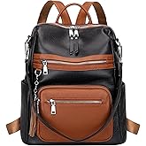 ALTOSY Genuine Leather Backpack Purse for Women Large Shoulder Bag With Laptop Compartment Multiple Pockets (S106 Black/Brown)