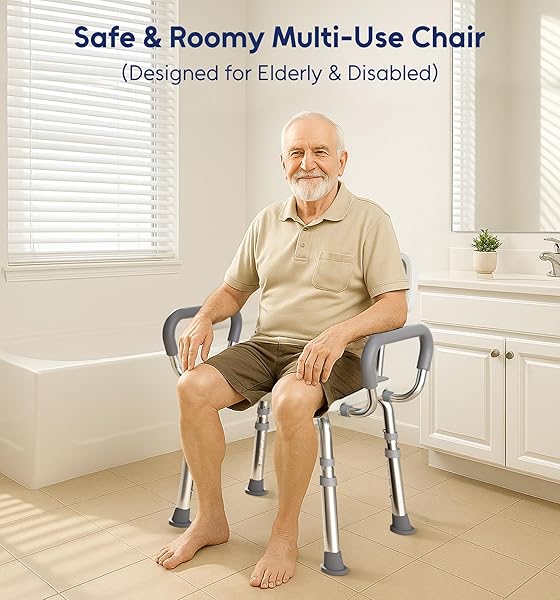 BLUELOG FSA & HSA ELIGIBLE SHOWER CHAIR FOR INSIDE SHOWER WITH ARMS AND BACK, 500LBS CAPACITY HEIGHT ADJUSTABLE SHOWER SEAT WITH THICKENED FRAME FOR SENIORS, ELDERLY AND DISABLED