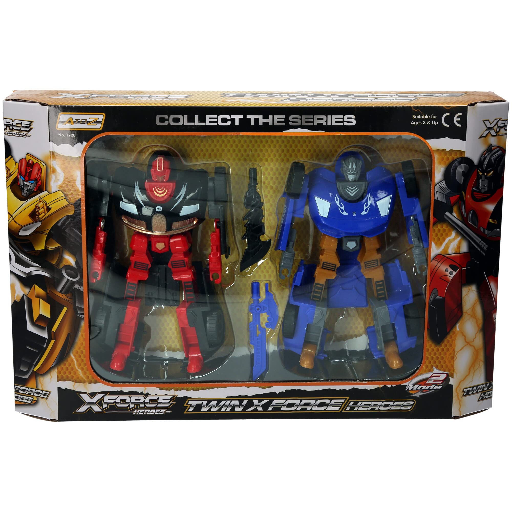 X-Force Twin Heroes Robot Car Transformer Toy Set, 2 Action Figures with Weapons, Ages 3+