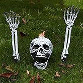 LOYIN Scary Halloween Decorations Outdoor Skeleton Arms and Hands Life Size Skeleton Stakes with Spider Web Set for Halloween Yard Decorations Skeleton Outdoor Halloween Decor