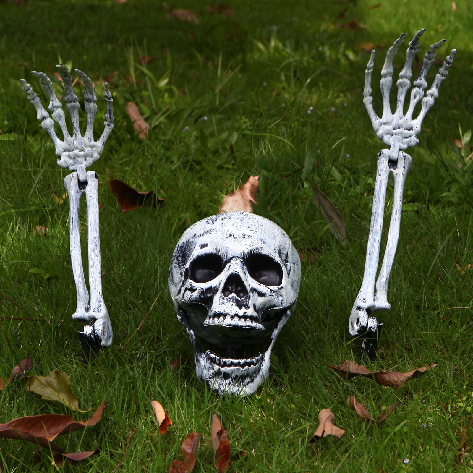 Photo 1 of LOYIN Scary Halloween Decorations Outdoor Skeleton Arms and Hands Life Size Skeleton Stakes with Spider Web Set for Halloween Yard Decorations Skeleton Outdoor Halloween Decor