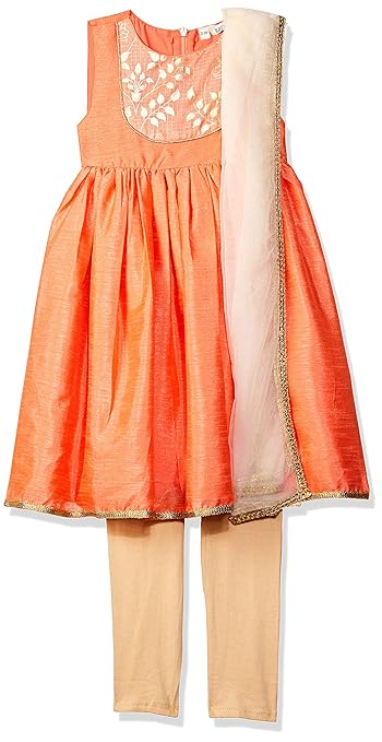 Karigari Girl's Cotton Salwar Suit Set (280203830_ Orange_ 03Y)