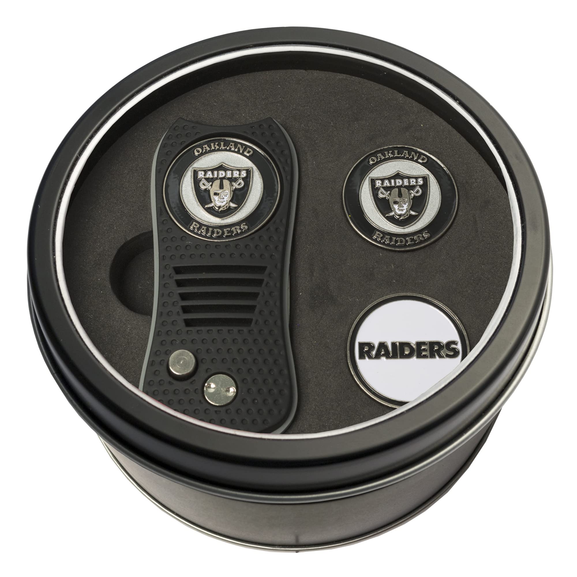 Team Golf NFL Oakland Raiders Tin Gift Set with Switchfix Divot Tool and 2 Ball Markers