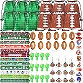 Justforjoyful 110 Pcs Football Party Favors for 12 Sets Football Party Supplies Drawstring Bag Backpack with Keychains Mini Football Stress Balls Slaps Bracelets Goodie Bag Stickers Presents Gift Set