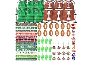 JUSTFORJOYFUL 110 Pcs Football Party Favors for Kids 12 Sets Football Party Supplies Drawstring Bag Backpack with Keychains Mini Football Stress Balls Slaps Bracelets Goodie Bag Stickers Toy Presents Gift Set