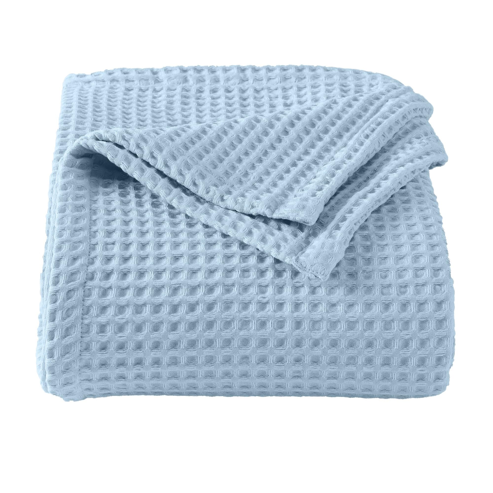 Photo 1 of 100% Cotton Waffle Weave Queen Bed Blanket | Soft, Breathable, and Lightweight Blanket for All-Seasons | Perfect for Layering | Brielle Collection (King, Sky Blue)
