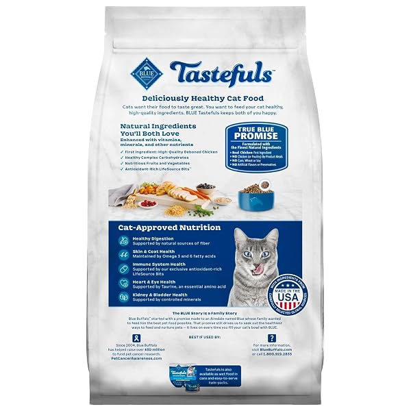 BLUE BUFFALO BLUE TASTEFULS NATURAL ADULT INDOOR CAT CHICKEN & BROWN RICE RECIPE FOOD FOR CATS 10 LB