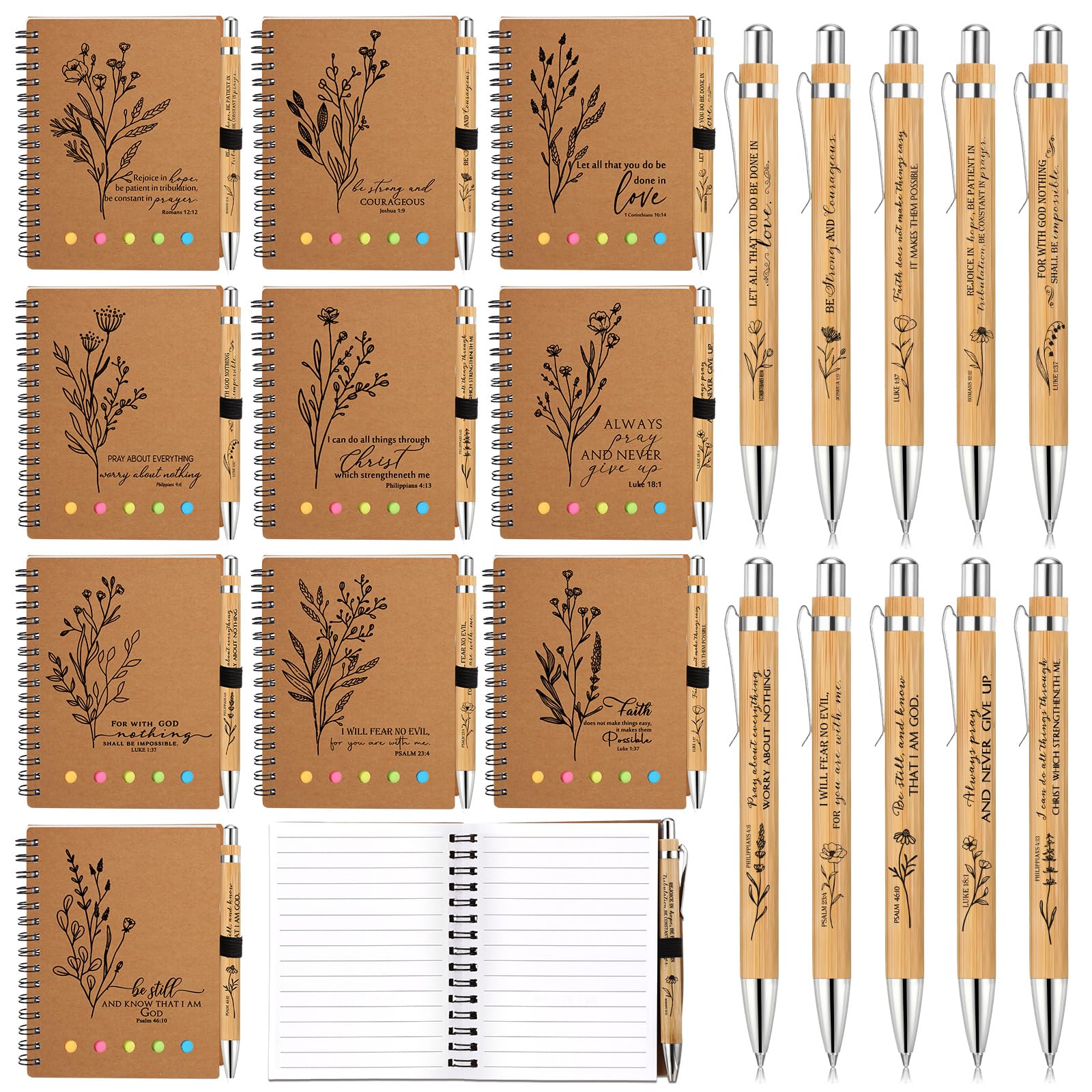 Photo 1 of Watersay 20 Pcs Christian Gifts Bulk Bible Notebooks with Sticky Notes Prayer Journal Aesthetic Religious Spiral Notepads Bible Pens Church Gifts for Grandparent Pastor Sunday School (Line Page Style)
