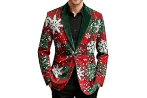 Christmas Blazer Men Corduroy Ugly Xmas Print Holiday Party Jacket One Button Slim Fit Business Office Blazers with Pockets