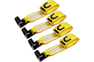 OXXTRIC Roll Off Container Winch Strap with Flat Hook,4 Inch x 5 Feet, Heavy-Duty Cargo Straps for Flatbed Trailer with Flat 