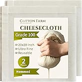 Cotton Farm Grade 100 Premium Cheese Cloths - Precision Straining & More; 20x20 inch; 100% Unbleached Cotton Cheesecloth