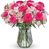 Benchmark Bouquets - Charming Roses & Alstroemeria (Glass Vase Included) - Fresh Flowers for Delivery - Gift for Graduation, Birthday, Anniversary, Sympathy, Get Well, Congratulations