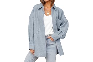 MEROKEETY Women's 2024 Fall Oversized Long Sleeve Shacket Jacket Button Down Wool Blend Coats with Pockets