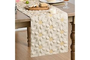 Artoid Mode Beige Soft Plush Faux Fur Jacquard Embroidery Sunflower Spring Table Runner, Kitchen Dining Table Decoration for 